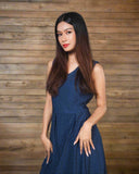 ZAINAB: dark blue eyelet dress