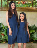 ZAINAB: dark blue eyelet dress
