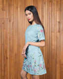 RIVA: teal embroidered cenefa dress