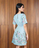RIVA: teal embroidered cenefa dress