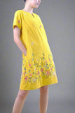 NELLA: mustard embroidered cenefa dress