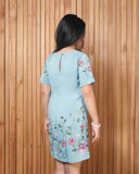 RIVA: teal embroidered cenefa dress