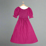 GINGER: magenta smocked midi dress