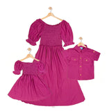 GINGER: magenta smocked midi dress