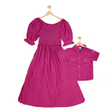 GINGER: magenta smocked midi dress