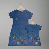 NELLA: blue embroidered cenefa dress