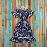 CASSIE: blue floral dress with tassels