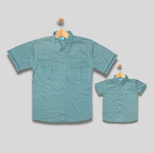 WESLEY: teal button down