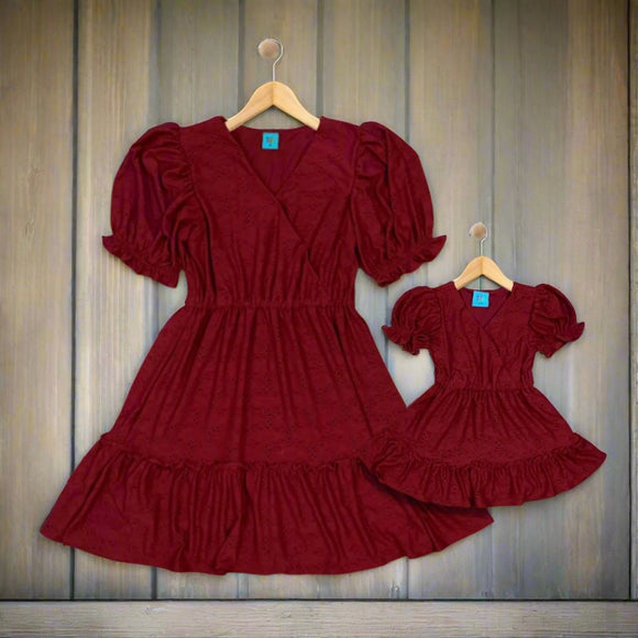 ZANA: maroon eyelet dress